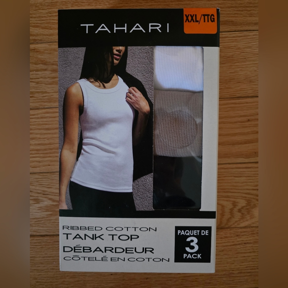Tahari Ribbed Cotton Tank Top - 3 Pack, XXL, White/Brown/Black